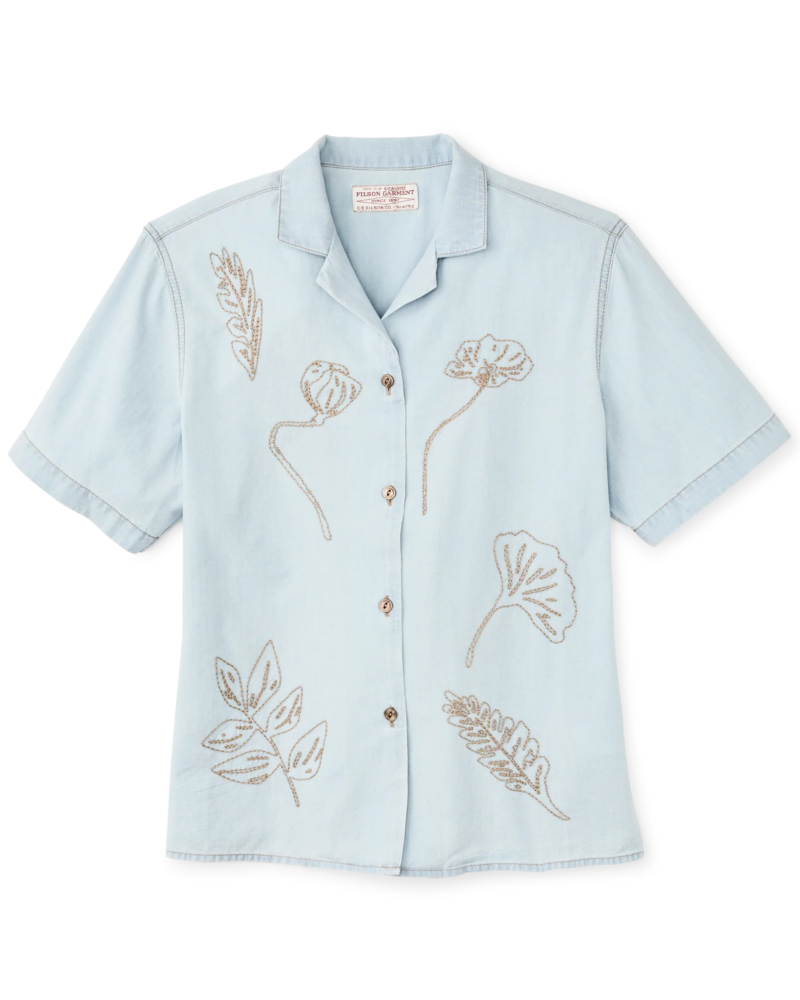 Women's Short Sleeve Embroidered Camp Shirt