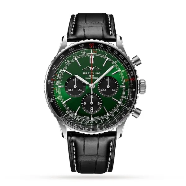 Breitling Navitimer Men Automatic Green Alligator Watch AB0137241L1P1