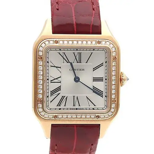 Cartier Santos-Dumont Men Quartz Silver Leather Watch WJSA0016