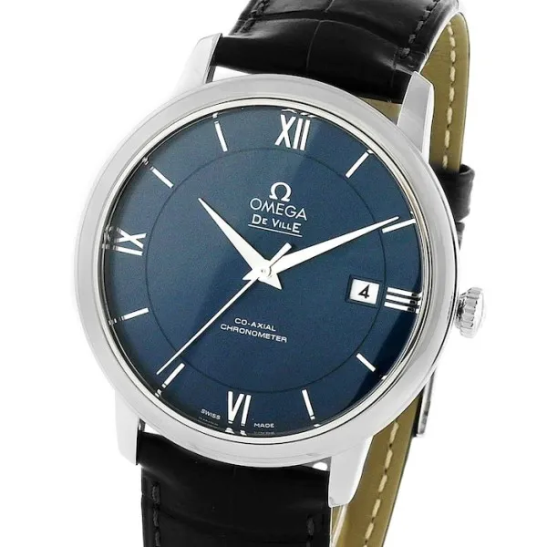Omega De Ville Men Automatic Blue Leather Watch O42413402003001