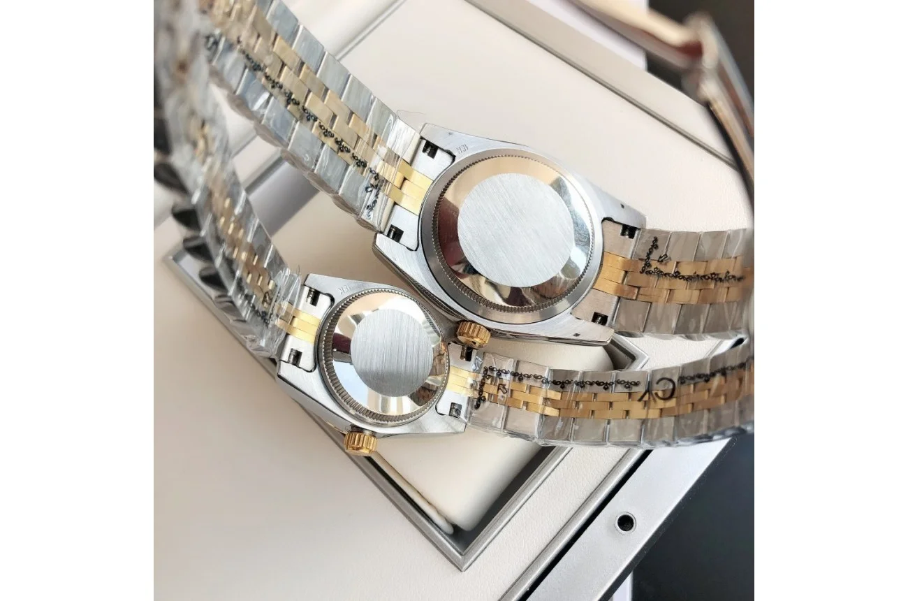 Couple Watches Rolex Datejust 36/28mm RG/SS Jub Black/Dia