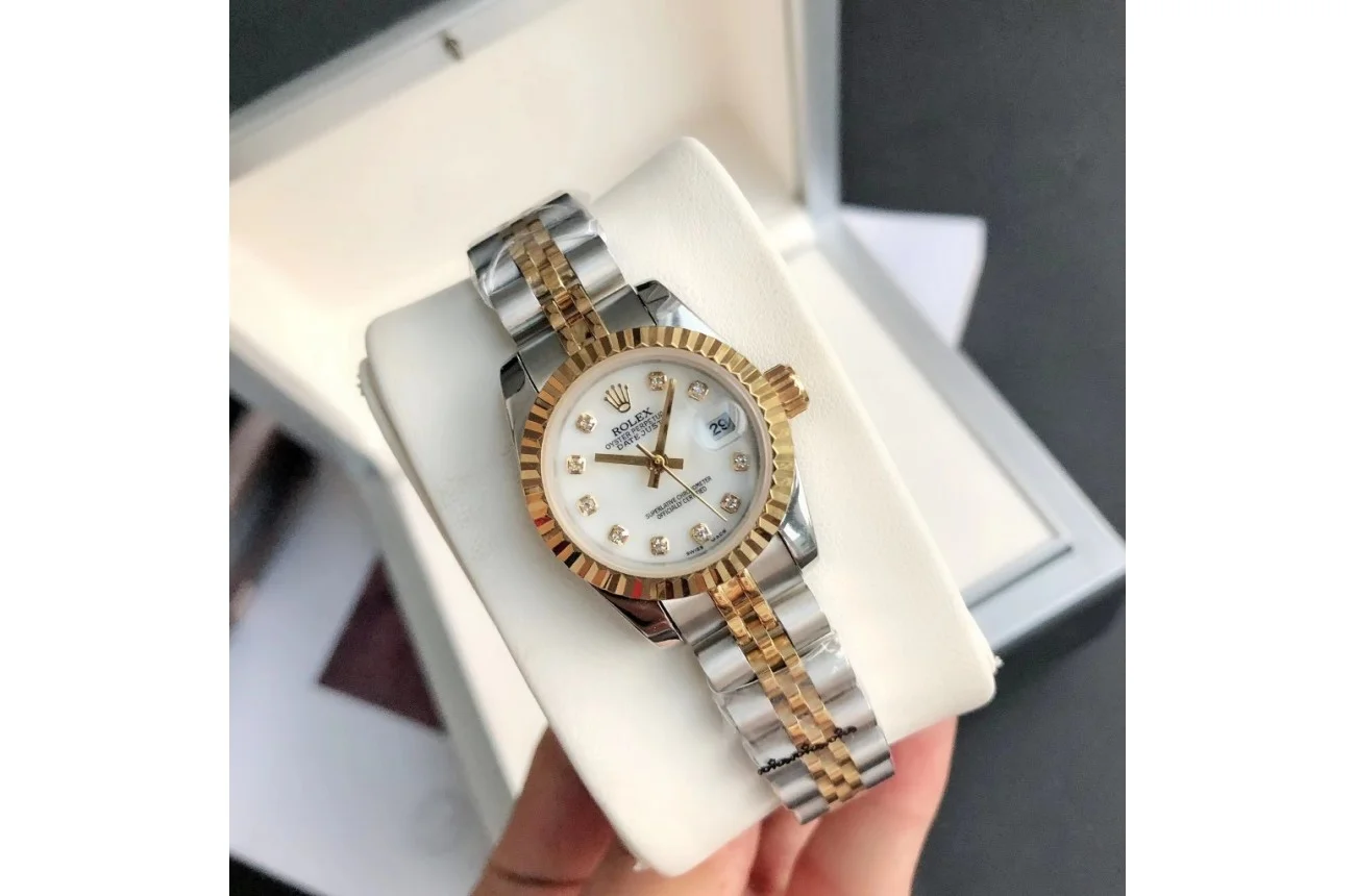 Couple Watches Rolex Datejust 36/28mm RG/SS Jub White/Dial