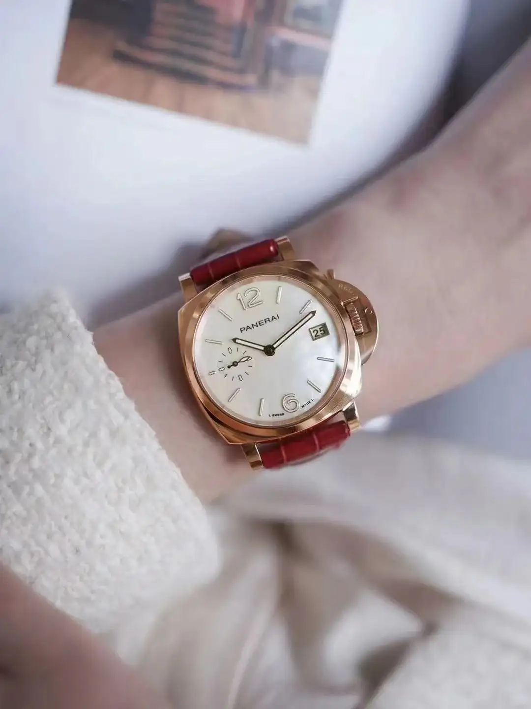 Panerai Luminor Due Men Automatic Mother Of Pearl Leather Watch PAM01280