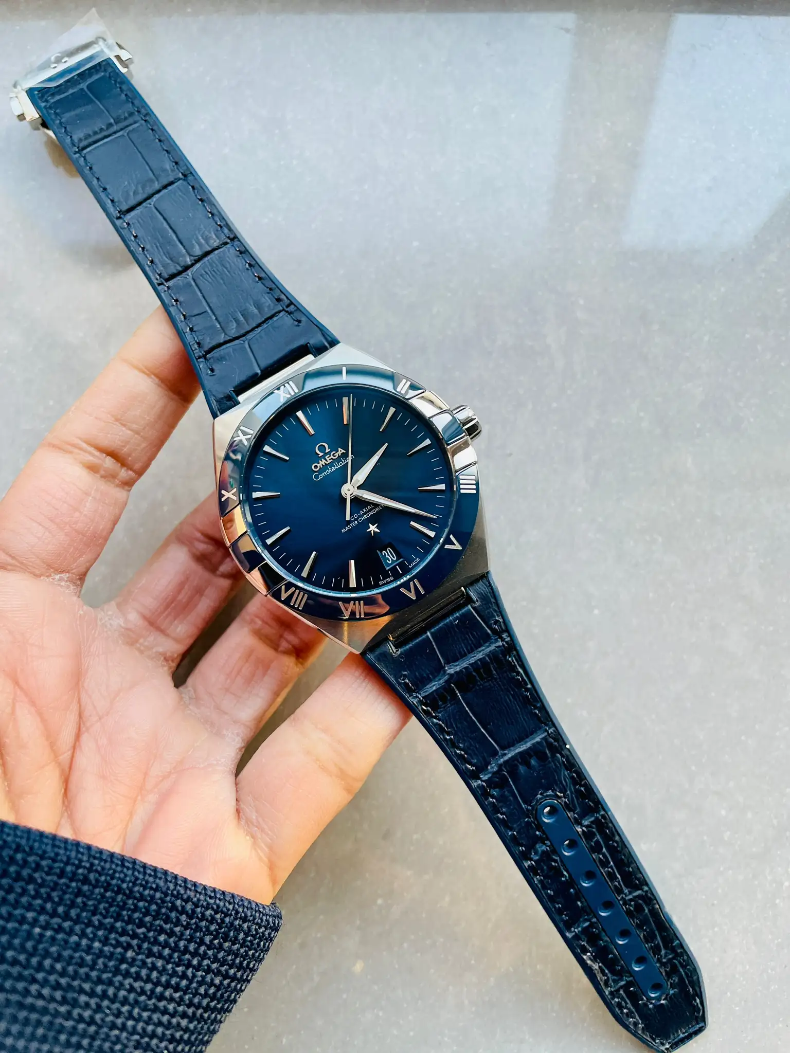 Omega Constellation Men Automatic Blue Leather Watch O13133412103001