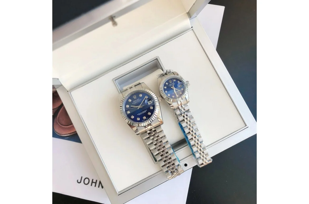 Couple Watches Rolex Datejust 36/28mm SS/SS Jub Blue/Dial