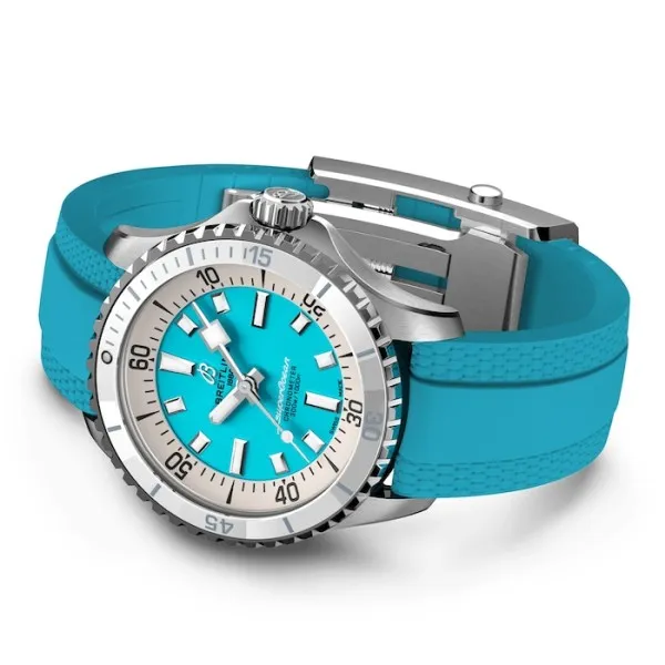 Breitling Superocean Unisex Automatic Turquoise Rubber Watch A17377211C1S1