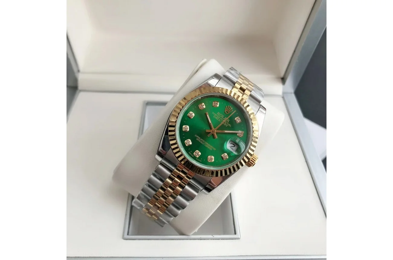 Couple Watches Rolex Datejust 36/28mm RG/SS Jub Green/Dial