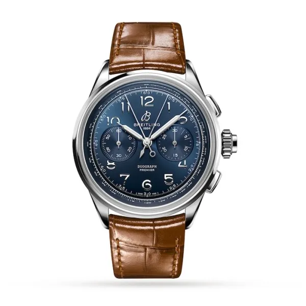 Breitling Premier Men Blue Alligator Watch AB1510171C1P1