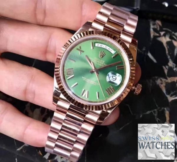 ROLEX DAY DATE GREEN DIAL SAPPHIRE CRYSTAL 40MM SWISS REPLICA 228235.6