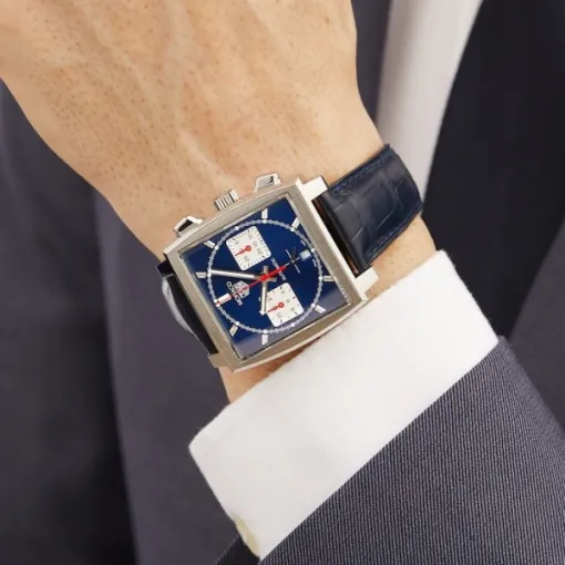 TAG Heuer Monaco Men Automatic Blue Leather Watch CBL2111.FC6453