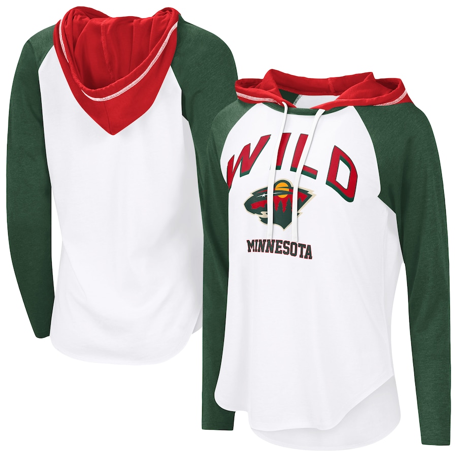 Women's Minnesota Wild G-III 4Her by Carl Banks White VIP Raglan Long Sleeve Hoodie T-Shirt - Jersey