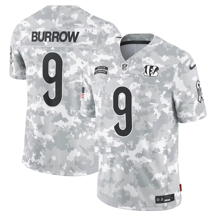 Men's Cincinnati Bengals Joe Burrow Nike Arctic Camo 2024 Salute to Service Limited Jersey - Jersey
