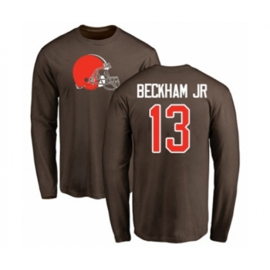NFL Nike Cleveland Browns #13 Odell Beckham Jr. Brown Name & Number Logo Long Sleeve T-Shirt - Jersey
