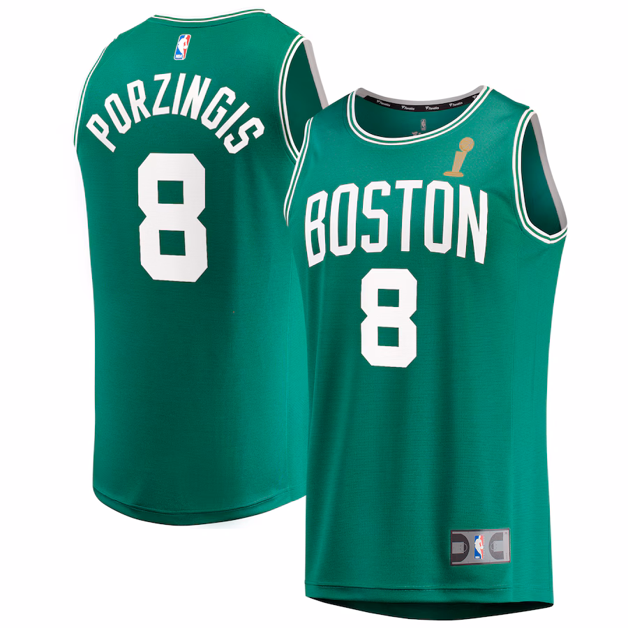 Youth Boston Celtics Kristaps Porzingis Fanatics Kelly Green 2024 NBA Finals Champions Fast Break Replica Player Jersey - Icon Edition - Jersey