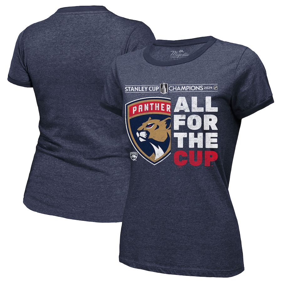 Women's Florida Panthers Majestic Threads Navy 2024 Stanley Cup Champions Tri-Blend Ringer T-Shirt - Jersey