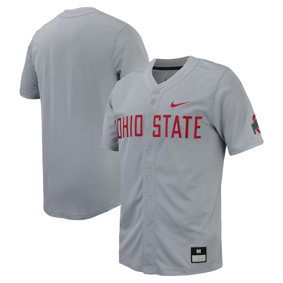 Men's Nike Gray Ohio State Buckeyes Replica Full-Button Baseball Jersey - Jersey