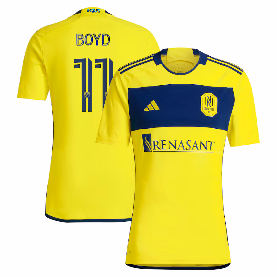 Men's Nashville SC Tyler Boyd adidas Yellow 2024 The 615 Kit Replica Player Jersey - Jersey
