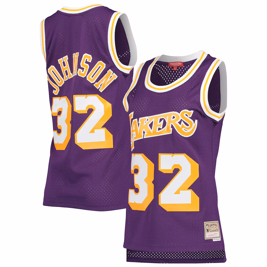 Women's Los Angeles Lakers Magic Johnson Mitchell & Ness Purple Hardwood Classics 1984/85 Swingman Jersey - Jersey