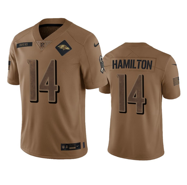 Men's Baltimore Ravens #14 Kyle Hamilton 2023 Brown Salute To Service Limited Football Stitched Jersey - Jersey
