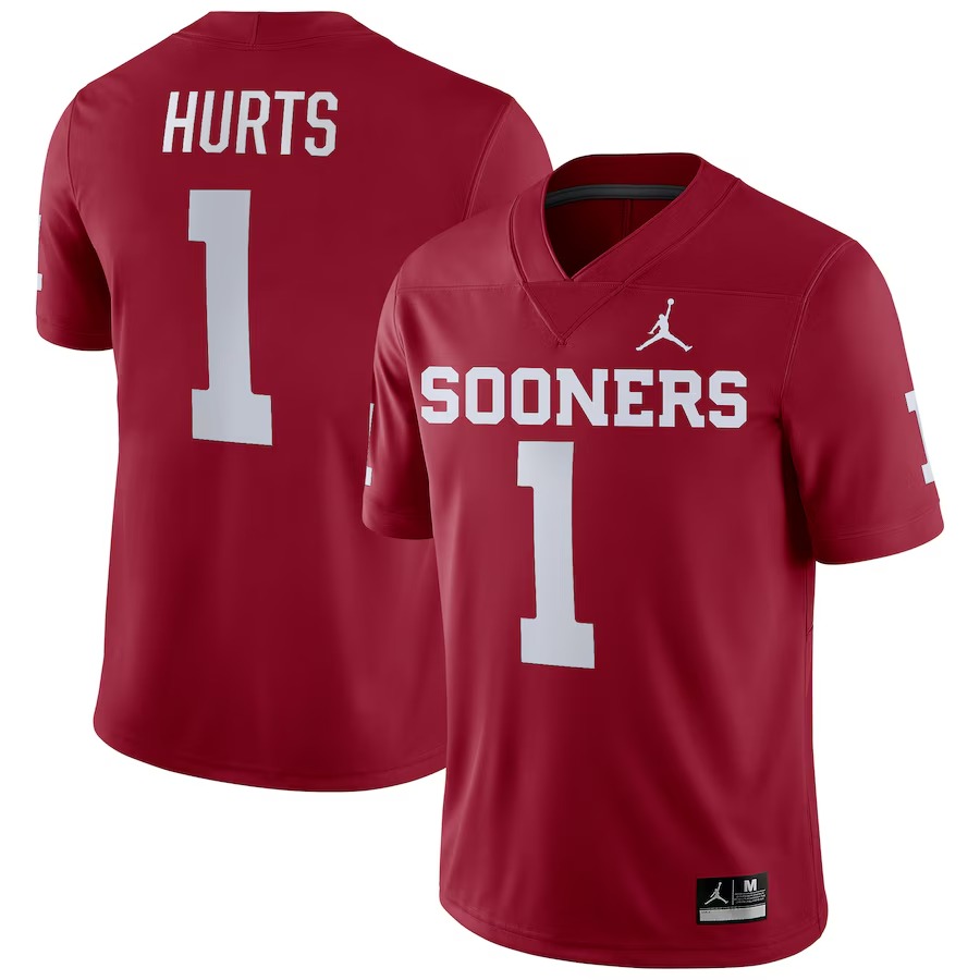Men's Jordan Brand Jalen Hurts Crimson Oklahoma Sooners Player Game Jersey - Jersey