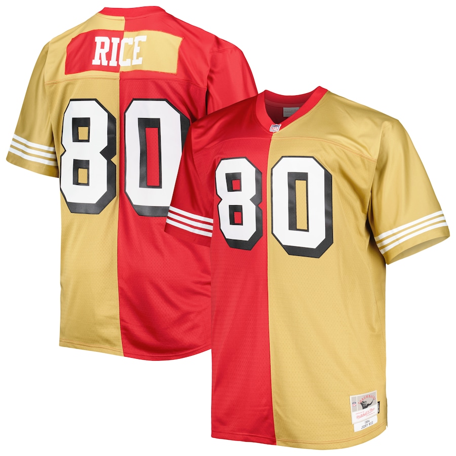 Men's San Francisco 49ers Jerry Rice Mitchell & Ness Scarlet/Gold Big & Tall Split Legacy Retired Player Replica Jersey - Jersey