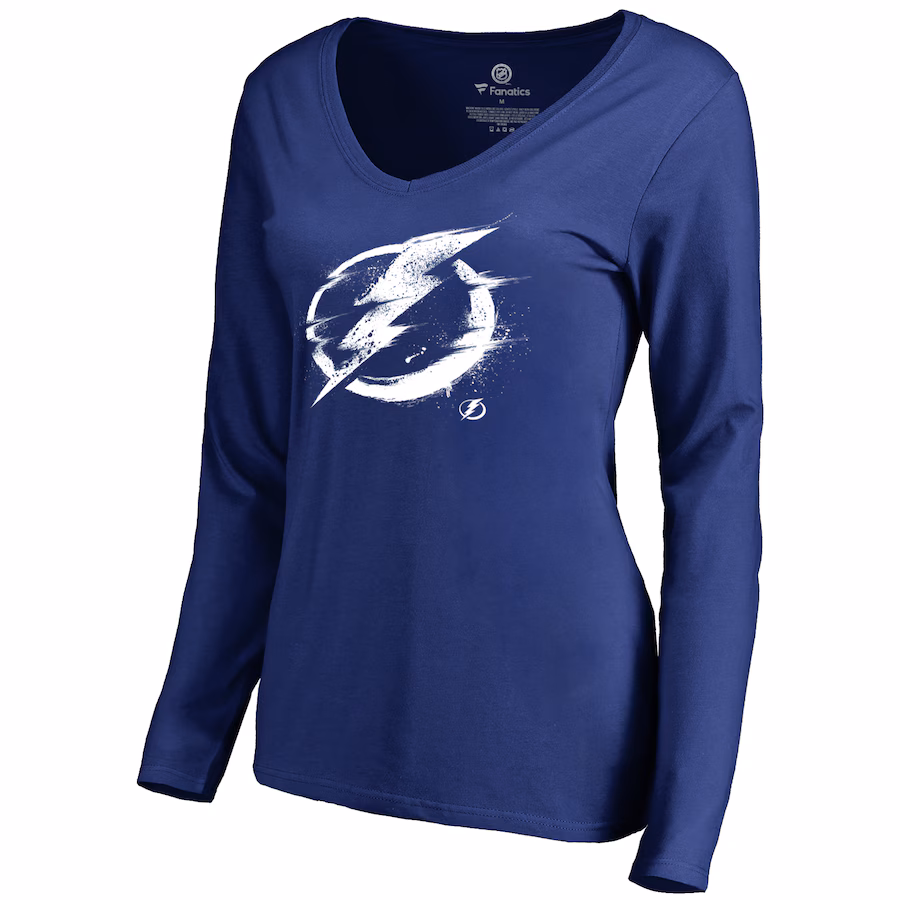 Women's Tampa Bay Lightning Blue Splatter Logo V-Neck Long Sleeve T-Shirt - Jersey