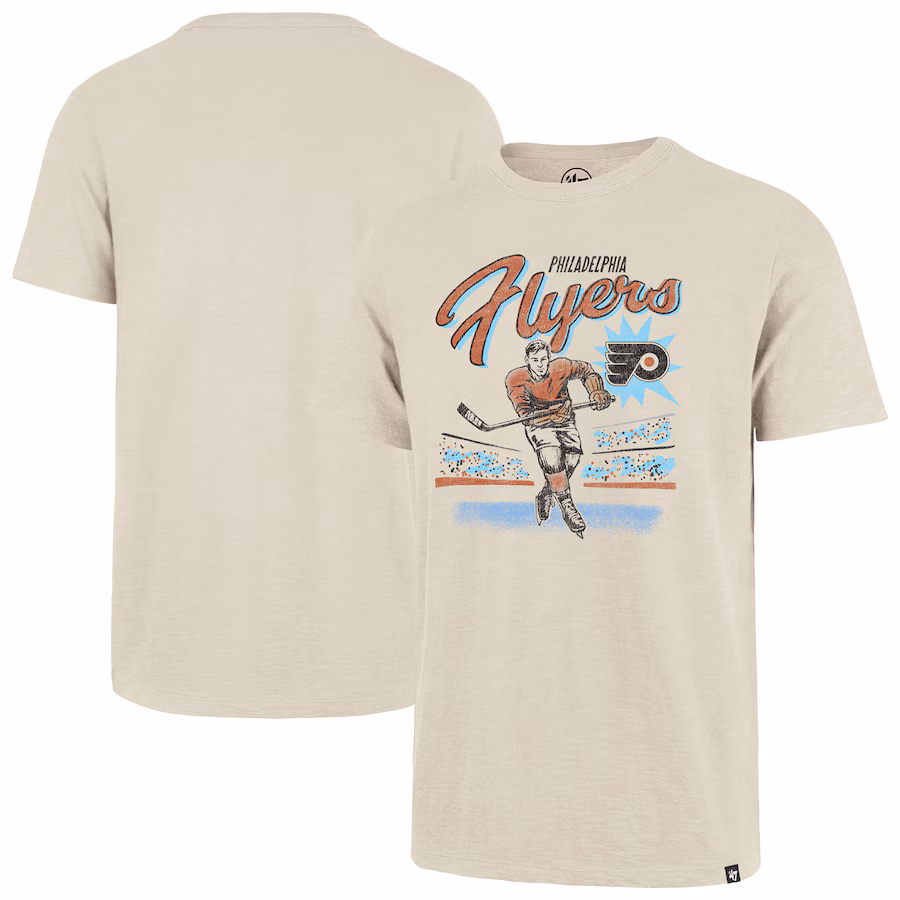 Men's Philadelphia Flyers '47 Natural Hockey Player Golden Age Scrum T-Shirt - Jersey