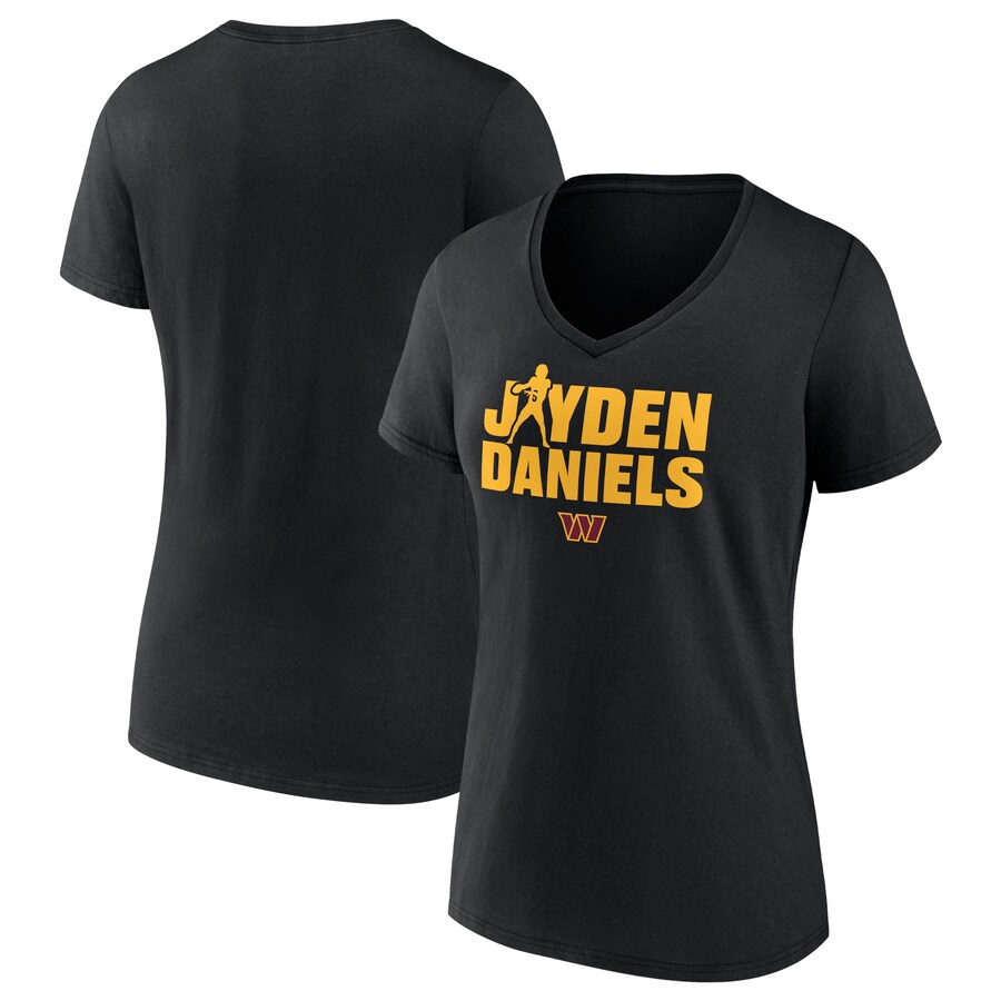 Women's Washington Commanders Jayden Daniels Black Play Motion T-Shirt - Jersey