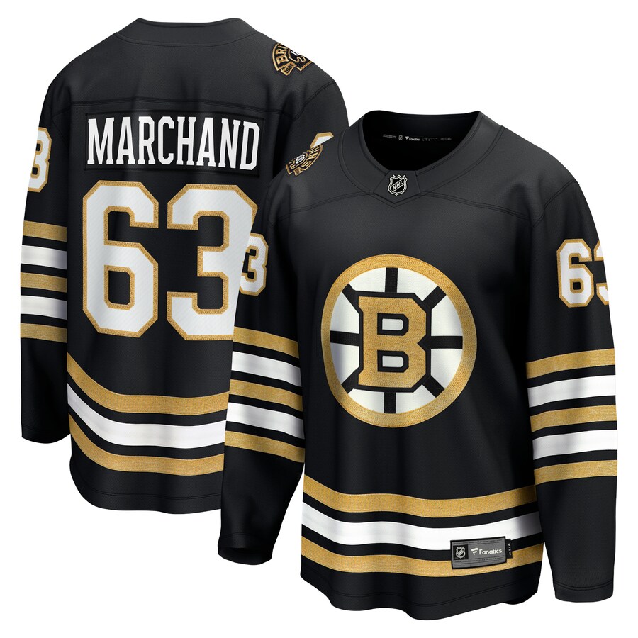 Men's Boston Bruins Brad Marchand Fanatics Branded Black 100th Anniversary Premier Breakaway Player Jersey - Jersey