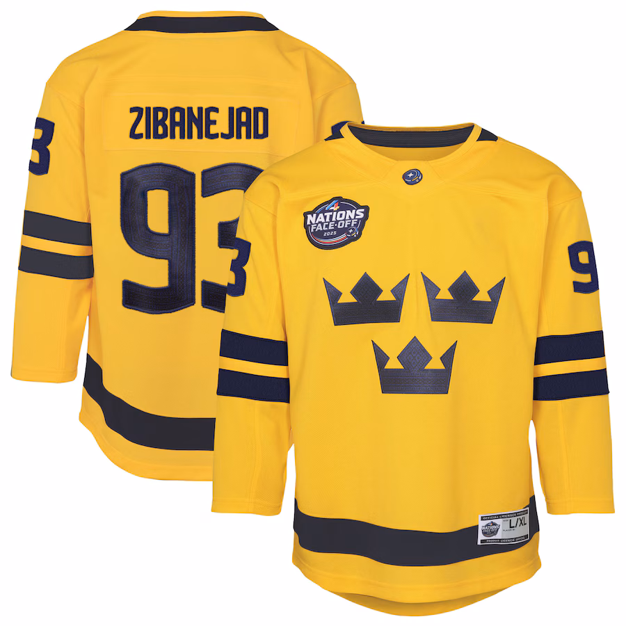 Youth Sweden Mika Zibanejad Yellow 2025 4 Nations Face-Off Premier Player Jersey - Jersey