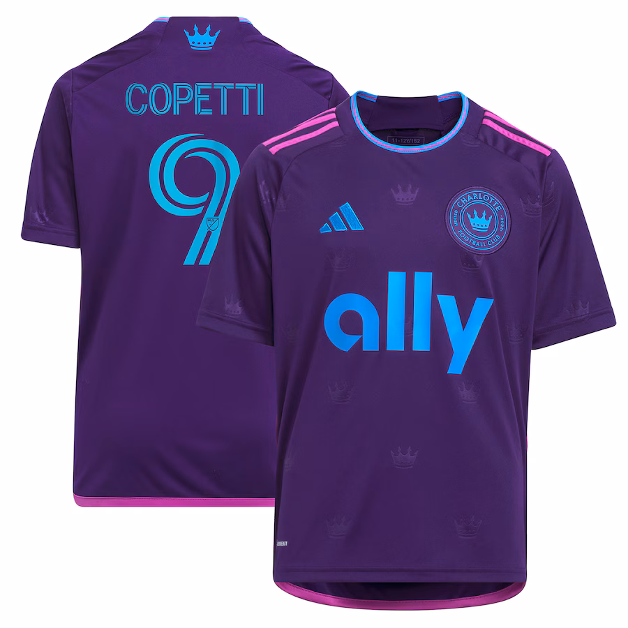 Youth Charlotte FC Enzo Copetti adidas Purple 2023 Crown Jewel Kit Replica Jersey - Jersey
