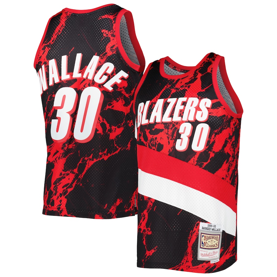 Men's Portland Trail Blazers Rasheed Wallace Mitchell & Ness Black 1999/00 Hardwood Classics Marble Swingman Jersey - Jersey