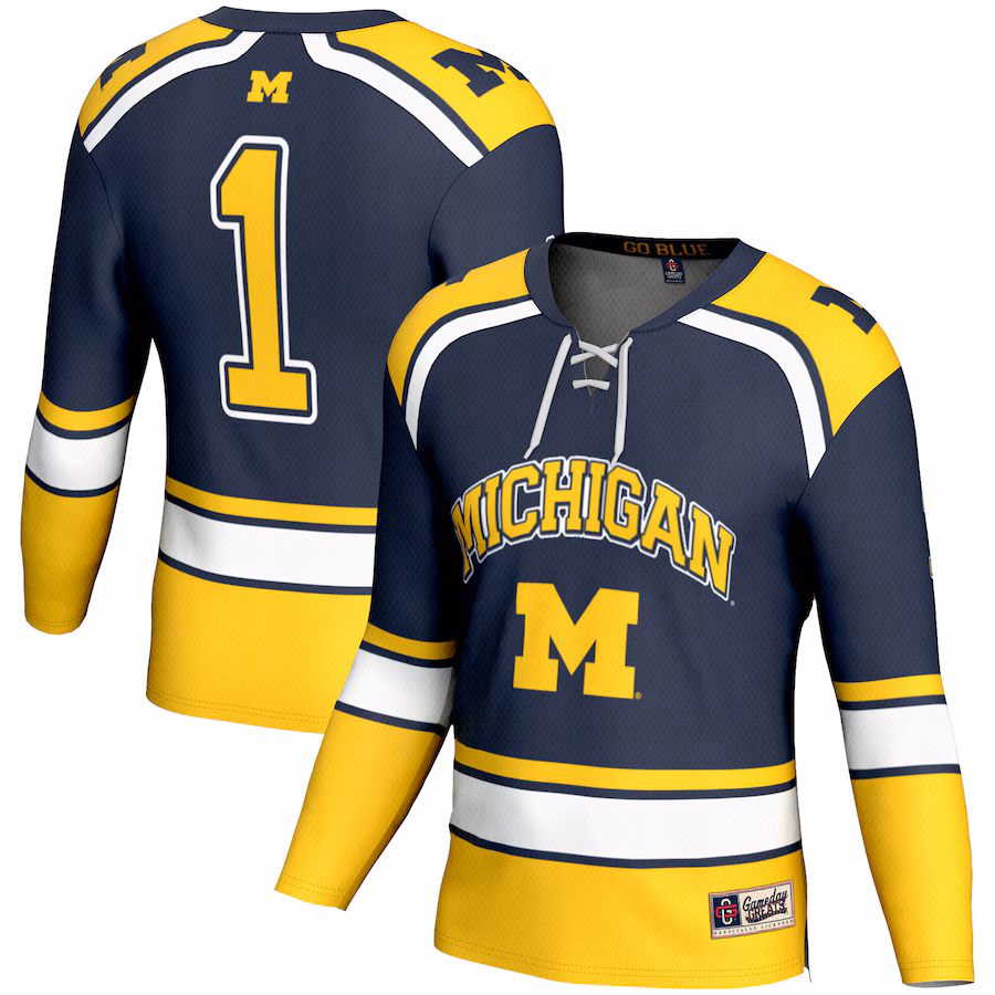 Men's GameDay Greats #1 Navy Michigan Wolverines Hockey Jersey - Jersey