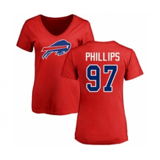 Football Women's Buffalo Bills #97 Jordan Phillips Red Name & Number Logo T-Shirt - Jersey