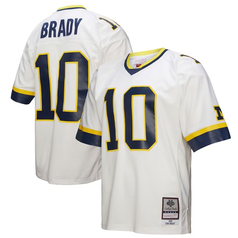 Men's Mitchell & Ness Tom Brady White Michigan Wolverines 1999 Legacy Jersey - Jersey