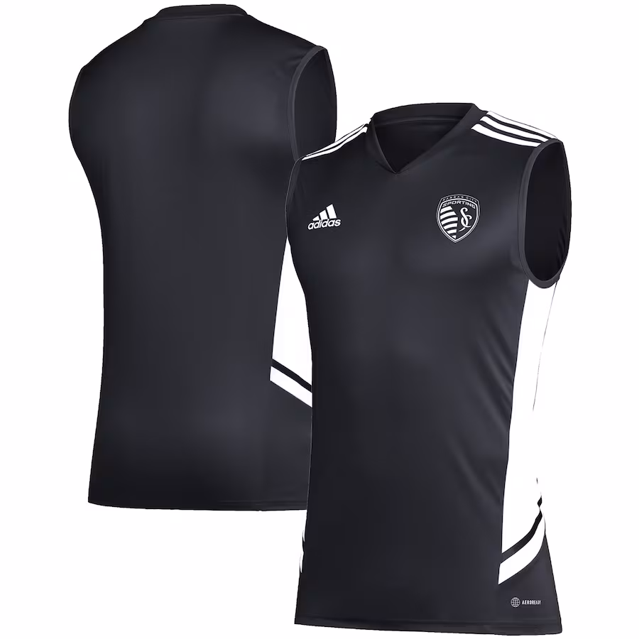 Men's Sporting Kansas City adidas Black/White Sleeveless Training Jersey - Jersey
