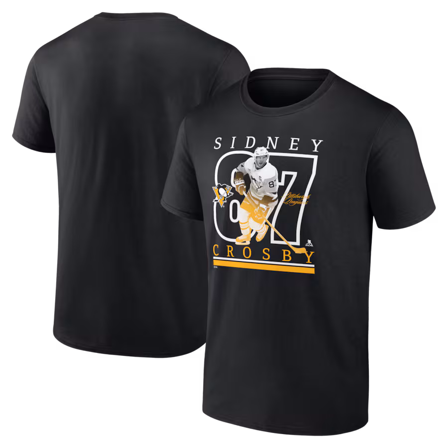Men's Pittsburgh Penguins Sidney Crosby Fanatics Black Authentic Stack Name & Number T-Shirt - Jersey