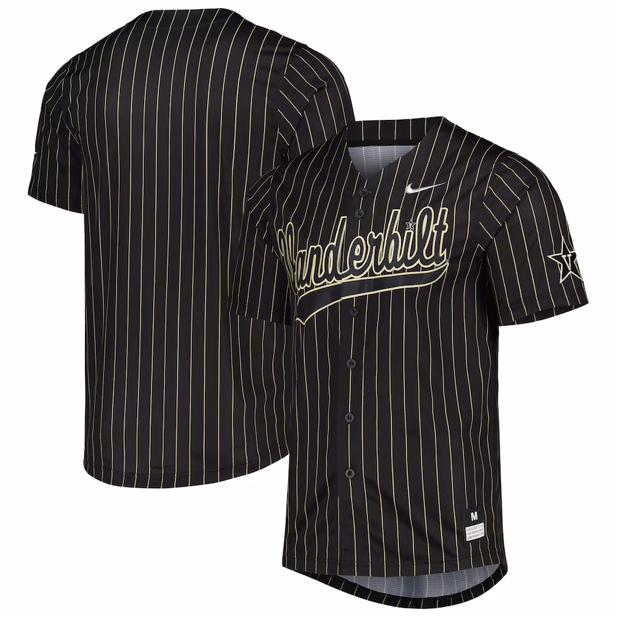 Men's Nike Black/Gold Vanderbilt Commodores Pinstripe Replica Full-Button Baseball Jersey - Jersey