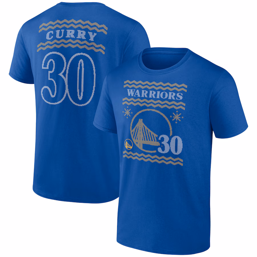 Men's Golden State Warriors Stephen Curry Royal Ugly Sweater Name & Number T-Shirt - Jersey