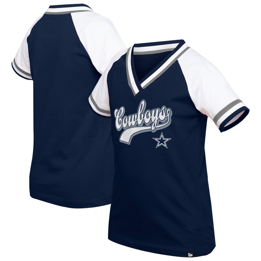 Girl's Youth Dallas Cowboys  New Era Navy Mommy & Me Multiplier Raglan V-Neck T-Shirt - Jersey