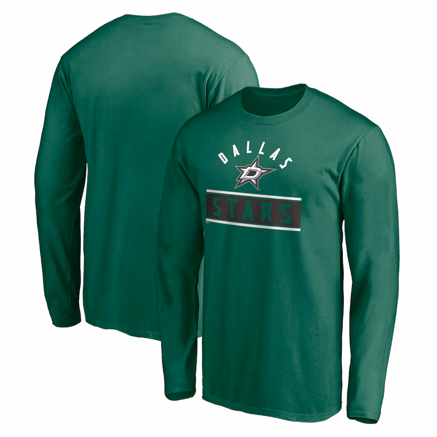 Men's Dallas Stars Kelly Green Team Arch Knockout Long Sleeve T-Shirt - Jersey