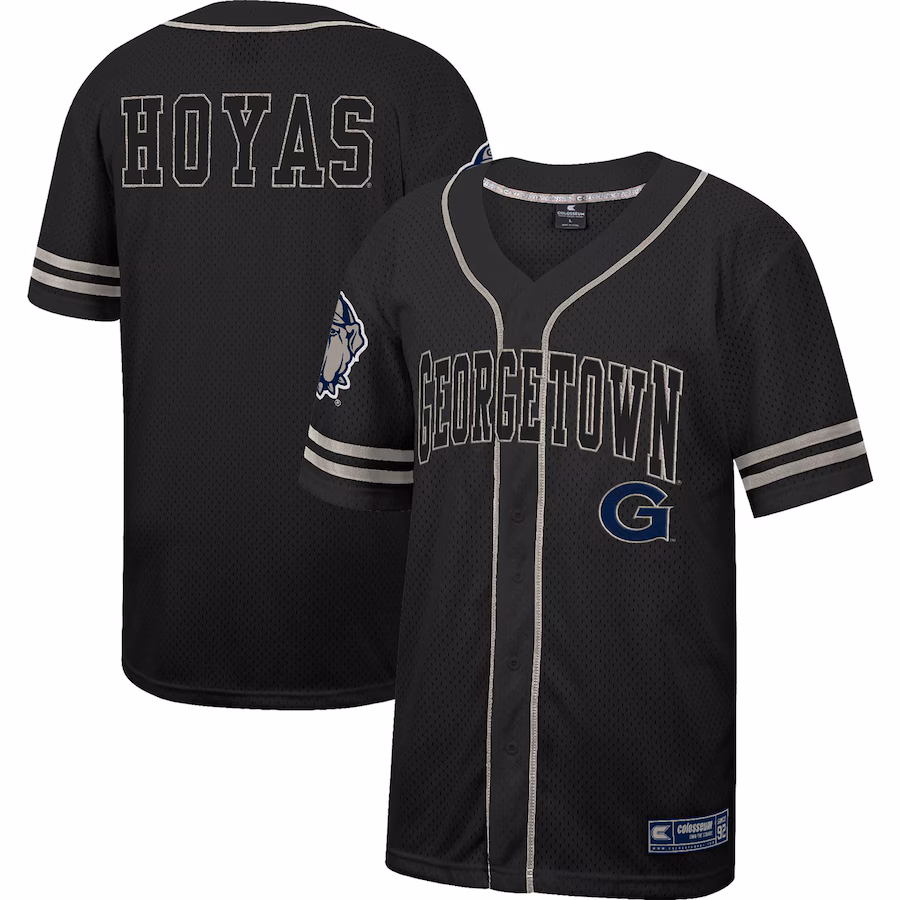 Men's Colosseum Black Georgetown Hoyas Free Spirited Mesh Button-Up Baseball Jersey - Jersey