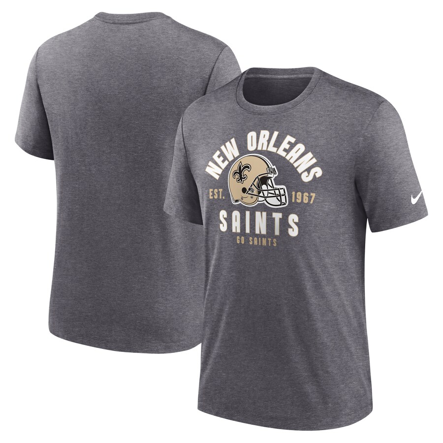 Men's New Orleans Saints Nike Heather Charcoal Helmet Tri-Blend T-Shirt - Jersey