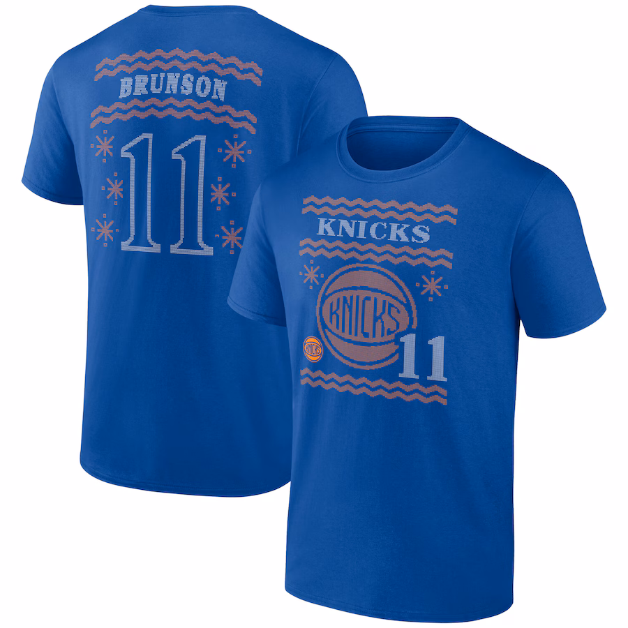 Men's New York Knicks Jalen Brunson Blue Ugly Sweater Name & Number T-Shirt - Jersey