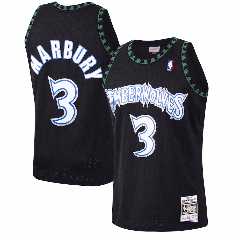 Men's Minnesota Timberwolves Stephon Marbury Mitchell & Ness Black 1997/98 Hardwood Classics Swingman Jersey - Jersey
