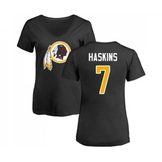 Football Women's Washington Redskins #7 Dwayne Haskins Black Name & Number Logo T-Shirt - Jersey
