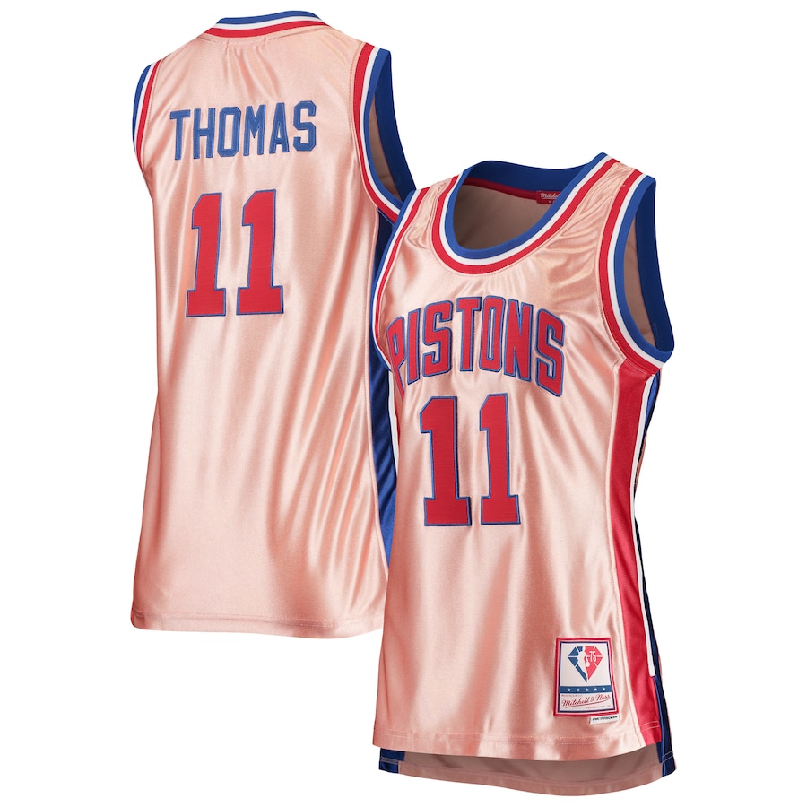Women's Detroit Pistons Isiah Thomas Mitchell & Ness Pink 75th Anniversary Rose Gold 1982 Swingman Jersey - Jersey