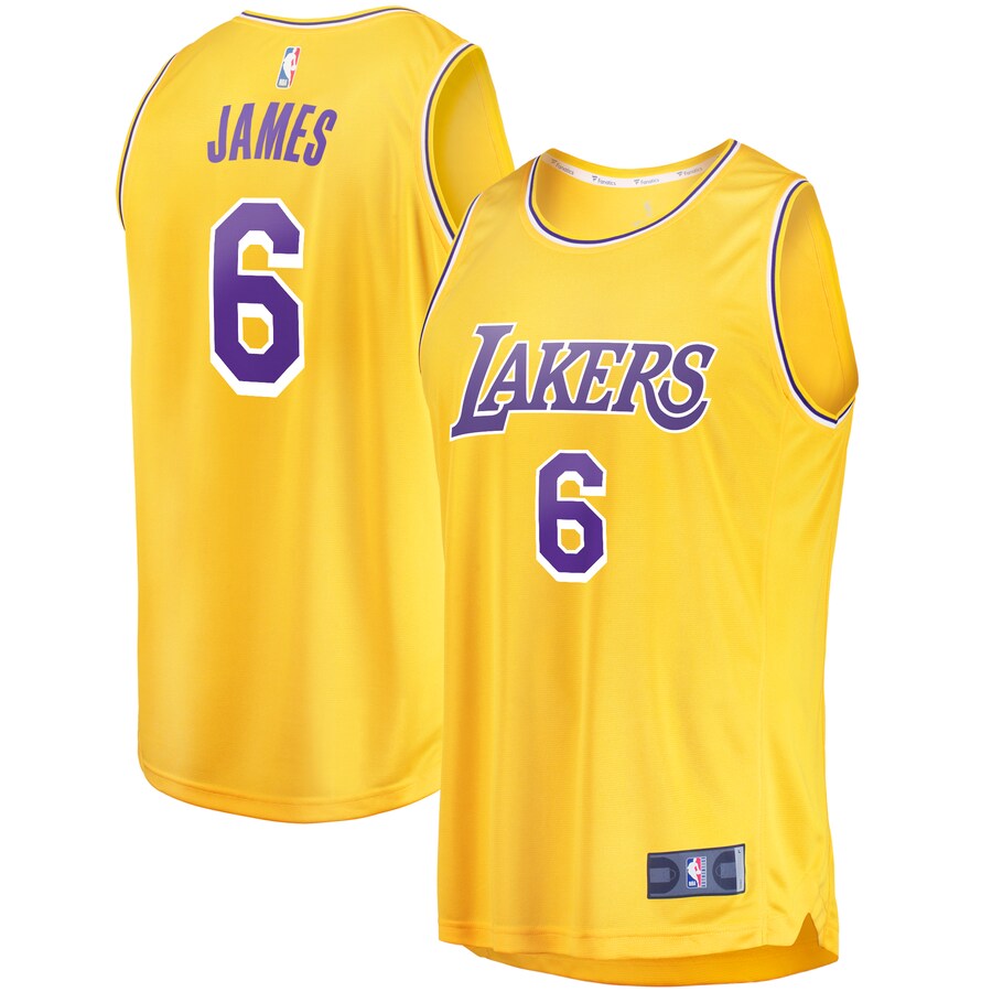 Men's Los Angeles Lakers LeBron James Fanatics Gold #6 Fast Break Replica Player Jersey - Icon Edition - Jersey