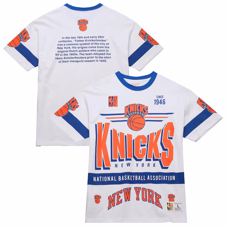 Unisex New York Knicks  Mitchell & Ness White Hardwood Classics Vintage Team Origins Premium T-Shirt - Jersey