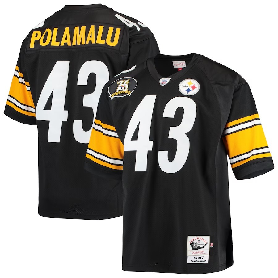 Men's Pittsburgh Steelers 2007 Troy Polamalu Mitchell & Ness Black Authentic Throwback Retired Player Jersey - Jersey